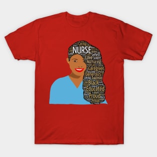 Black Nurse Words in Afro Hair T-Shirt